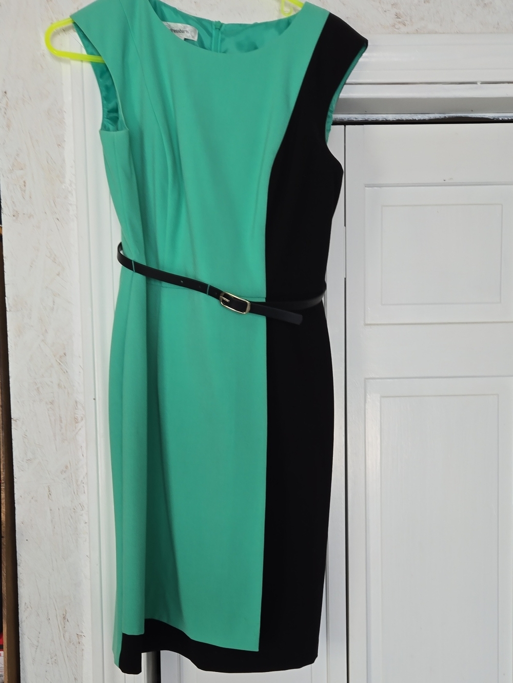 dressbarn Teal and Black Colorblock Midi Sheath Dress